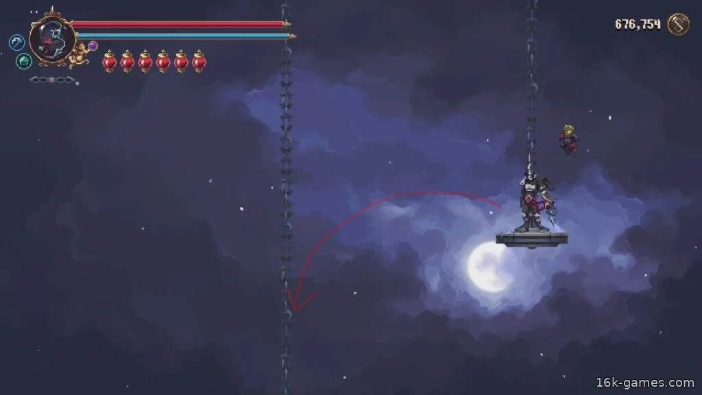Blasphemous 2: Расположение быстрых стихов и напевов Третьего греха Jump to reach the Jaleo of the Injured Dawn Chant platform.
