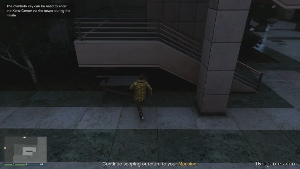 GTA Online: Все места появления ключа от люка и схема/карта канализации The Kortz Heist Manhole Key Spawn location near the Staff Entrance staircase leading to the Bell Building roof.