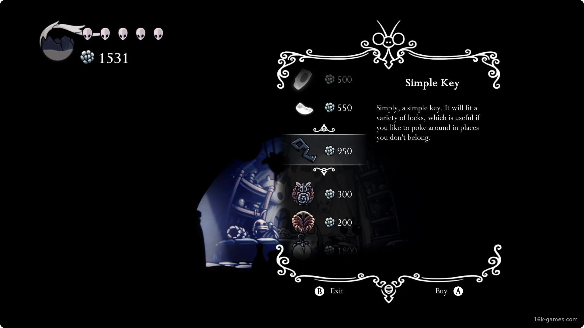 Image showing the Simple Key sold at Sly's shop in Hollow Knight. 