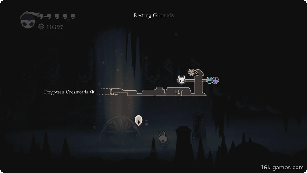 Место отдыха | Руководство по Hollow Knight Map location of the Dreamshield Charm.