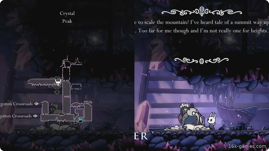 Кристальный пик | Руководство по Hollow Knight Location of the Crystal Peak Map.