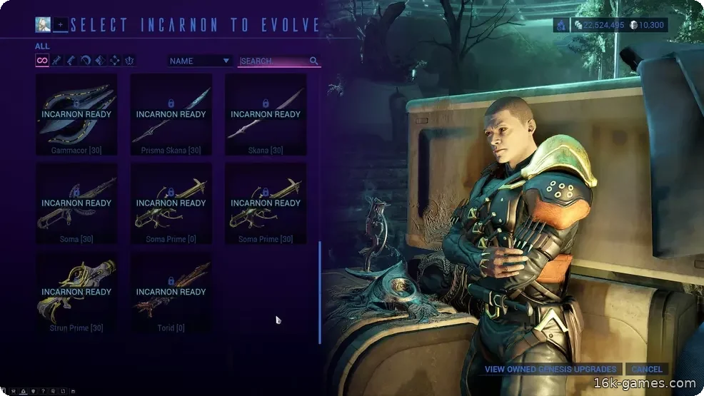 The Incarnon menu at Cavalero in Warframe